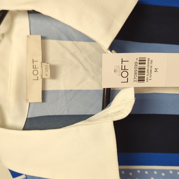 Nwt Loft Navy Blue White Dotted Wide Cuff Long Sleeve Women's Medium - Picture 2 of 4